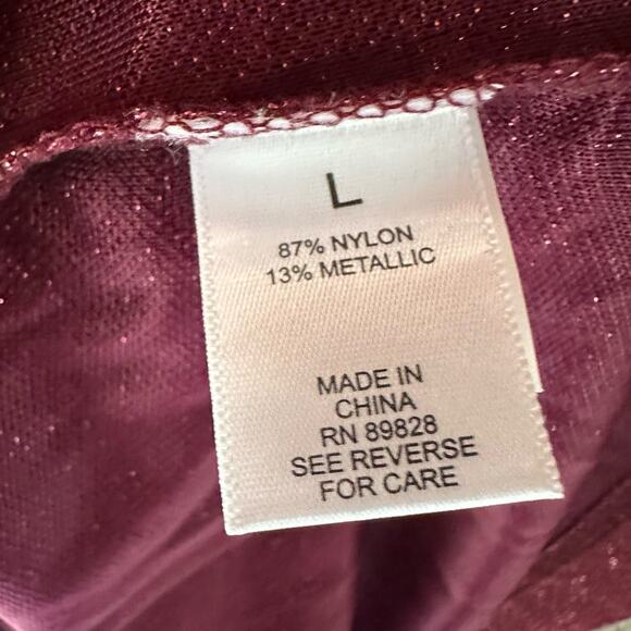 Logo Layers Lori Goldstein Metallic Mesh Cardigan Mulled Wine L Large - Picture 10 of 12